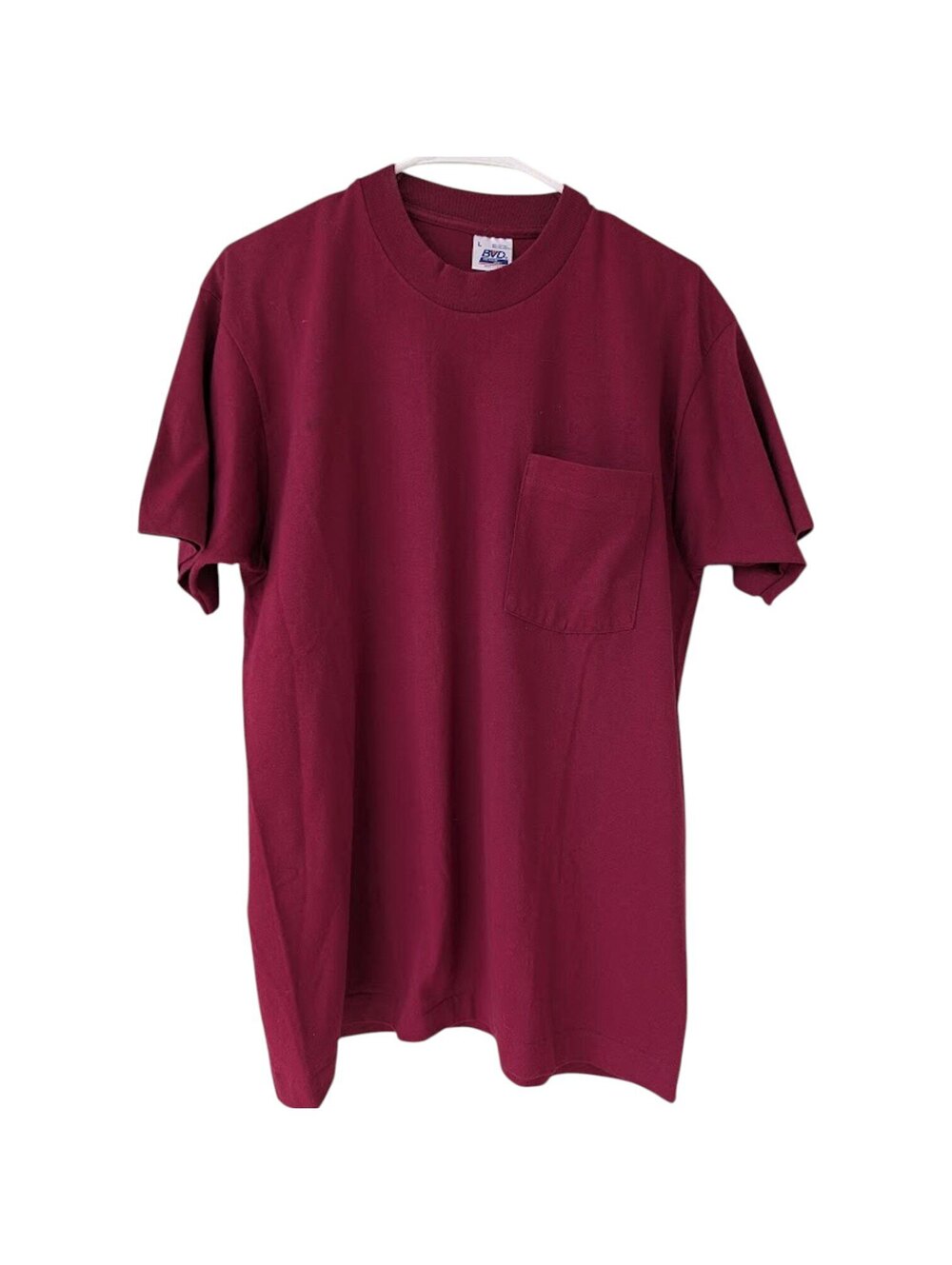 Vintage 90s BVD Premium Pocket T-Shirt Men L USA Made Single Stitch Maroon 21x29